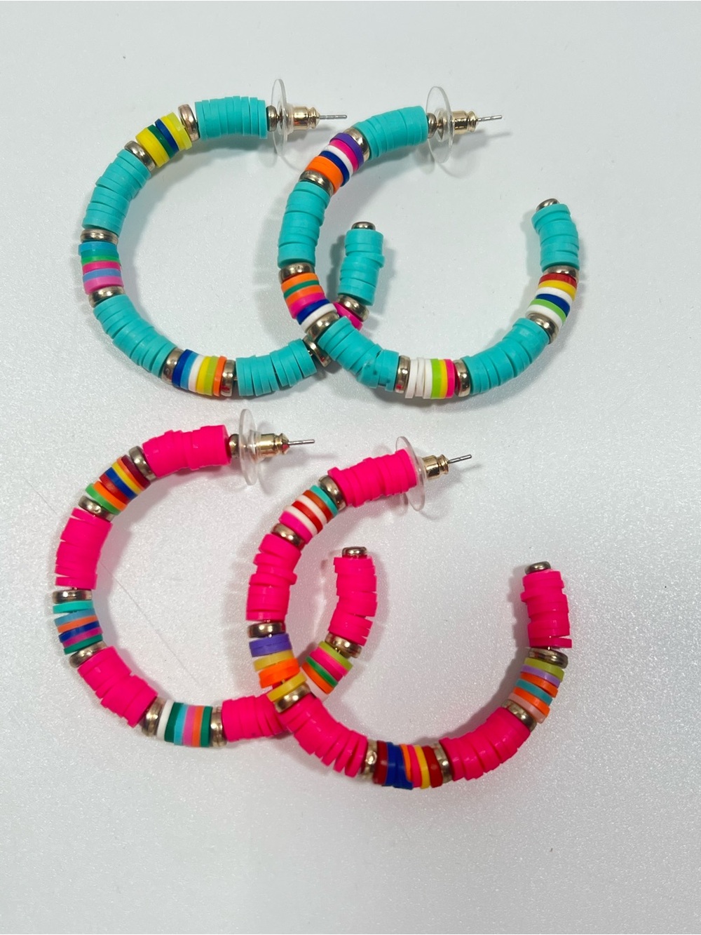 Hoop Earrings Bright Boho Festival Summer Fun Lot of 2